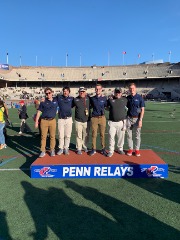 Dorman (2nd from right) with Penn’s communication staff at the conclusion of the 2019 Penn Relays.